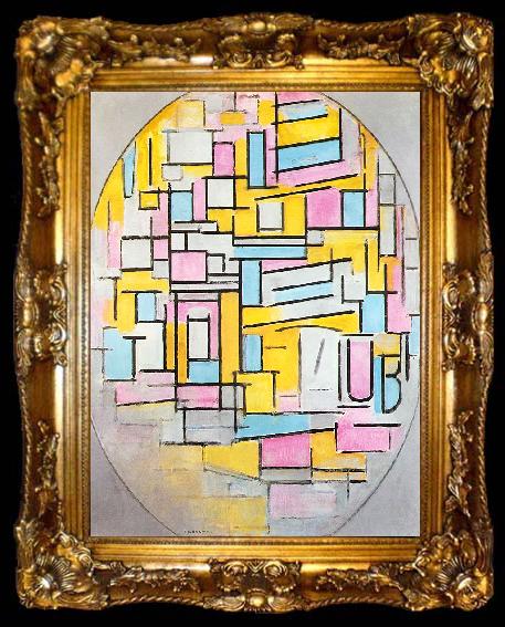 framed  Piet Mondrian Composition with Oval in Color Planes II, ta009-2